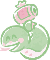 ヘビの水彩イラスト　巳年　巳　年賀状　2025　手描き　蛇　へび年　ゆるかわ　かわいい