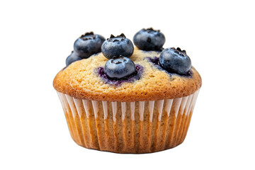 Freshly baked blueberry muffin topped with juicy blueberries, perfect for breakfast or a delightful snack.