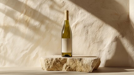 Wine bottle. Product photo on textured stone