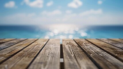 Fototapeta premium Wooden Deck Overlooking a Blurred Beach Scene