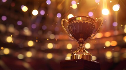 Golden Trophy on a Stage with Spotlights