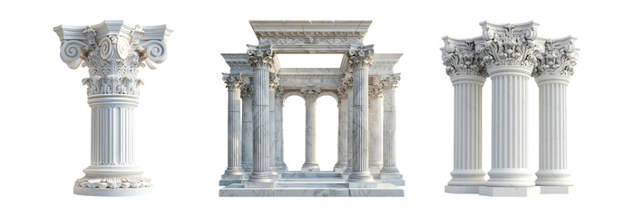 Naklejka premium Classical columns set isolated on transparent background with detailed architectural elements
