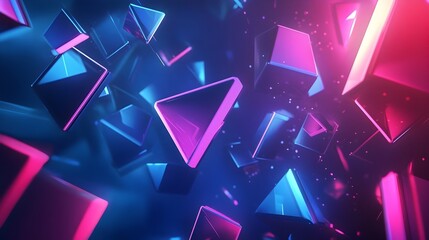 Futuristic 3D Geometric Shapes with Neon Lighting and Dynamic Abstract Design for Tech-Themed