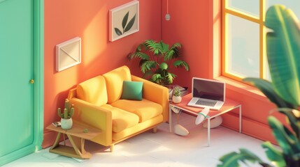 A well-organized home office featuring bookshelves filled with books, a comfortable seating area, and a computer desk. Ideal for productivity and relaxation in a cozy setting.