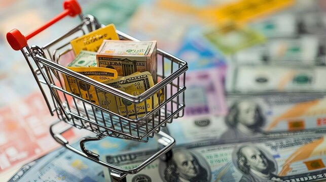 Shopping Cart with International Products Close-up on items and seamless currency conversion experience