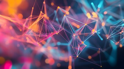 Vibrant 3D Abstract Network of Interconnected Geometric Triangles Symbolizing Digital Connections