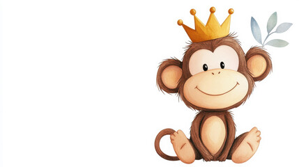 Obraz premium A playful primate perched atop a crown, rendered in vibrant watercolor, bringing joy and whimsy to any space.