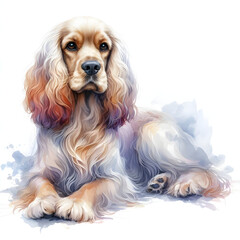 흰 배경, 코커 스파니엘, 수채화 (white background, Cocker Spaniel, water colour)