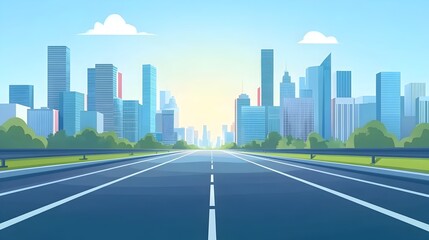 Fototapeta premium Dynamic Urban Cityscape with Towering Skyscrapers and Bustling Road