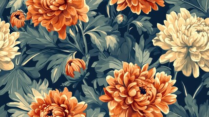 Vintage capri background chrysanthemum print