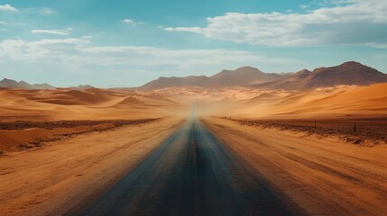 Fototapeta premium Endless Desert Road Journey Through Arid Landscape of Solitude and
