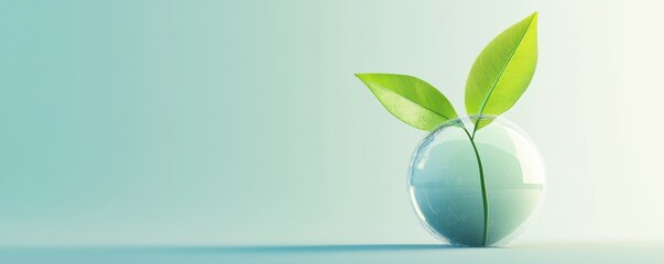 A vibrant green plant sprouting from a smooth, round surface, symbolizing growth and environmental sustainability.