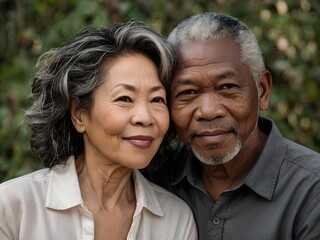 Obraz premium Portrait of a couple of black man from Africa and white woman from Asia, individuals of different races