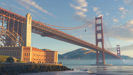 Obraz premium taken from on the banks of the San Francisco Bay, hi resolution photograph of the Golden Gate bridge,generative ai