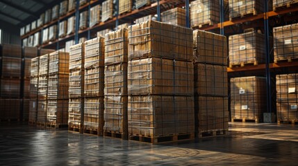 stack of boxes in a warehouse, Logistics and Retail warehouse concept
