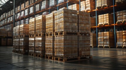 stack of boxes in a warehouse, Logistics and Retail warehouse concept