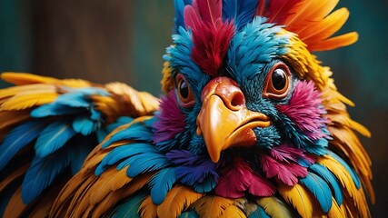 Fototapeta premium Colorful feathered chicken Realistic photos