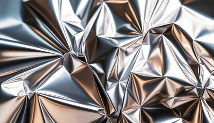 Abstract Close-Up of Crumpled Metallic Foil with Reflective Surfaces
