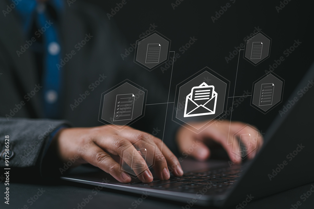 Poster digital marketing, newsletter concept, diagram. send bulk documents via email. direct selling projec
