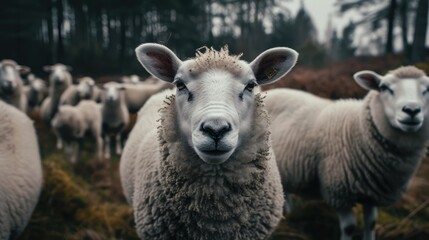 Obraz premium a group of sheep looking at the camera