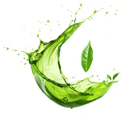 Green tea splash isolated on transparent white background, clipping path