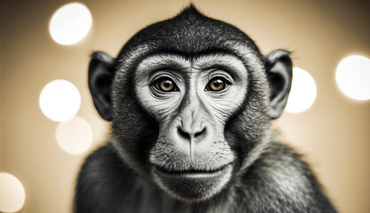 Obraz premium Close-Up Portrait of a Monkey with Soft Bokeh Background