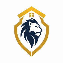 House and lion head logo design, symbol, creative idea. Lion head logo icon vector art Illustration.