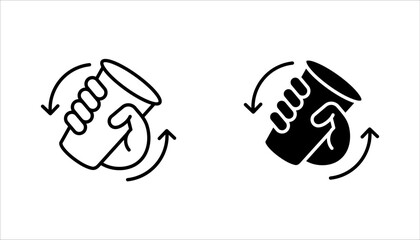 shake the bottle well, shaker icon set, hand holding drink, vector illustration on white background