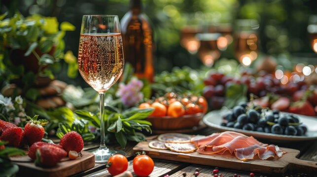 Outdoor Picnic with Rose Wine and Fresh Ingredients