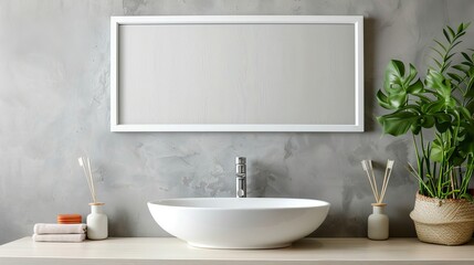 Fototapeta premium Stylish sink above bright countertop in modern bathroom