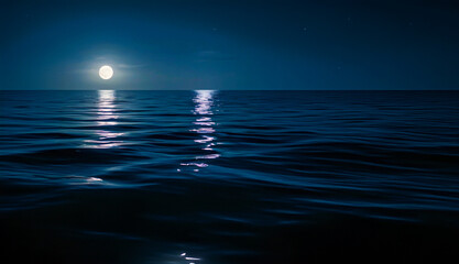 Obraz premium Serene Moonlight Reflection on the Dark Ocean at Night
