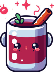 Christmas kawaii Hot Mulled Wine Coffee cup flat icon