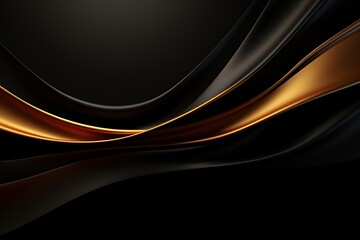 Abstract background with flowing black and gold curves.