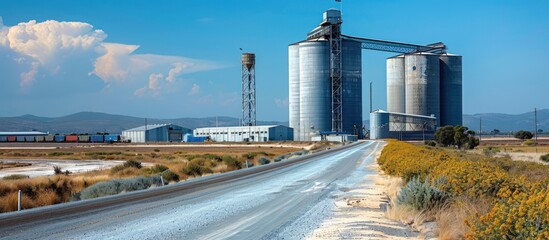 Industrial Landscape with Silos and Road