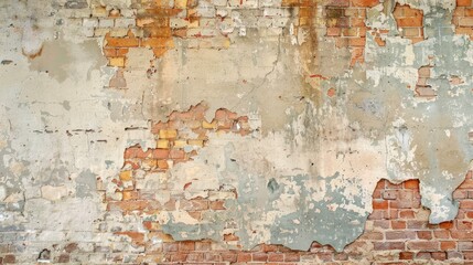 Vintage brick wall with peeling plaster background