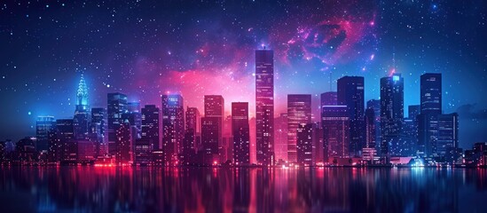 Fototapeta premium Neon Cityscape Under a Starry Sky