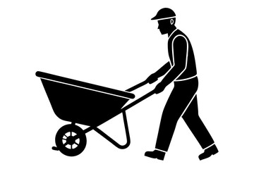  Silhouette of a Worker Pushing a Wheelbarrow