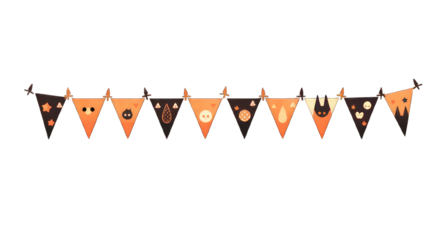 happy halloween trick or treat bunting flags black and orange colors transparent background png

