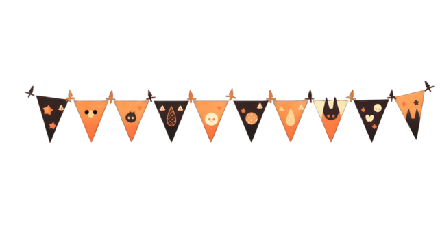happy halloween trick or treat bunting flags black and orange colors transparent background png

