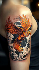 a phoenix tattoo on a woman's arm,generative ai