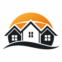 Real estate logo, house, property logo, real estate business logo, sunset, vector art Illustration.