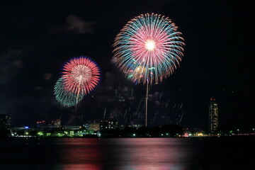 琵琶湖の花火大会の風景
