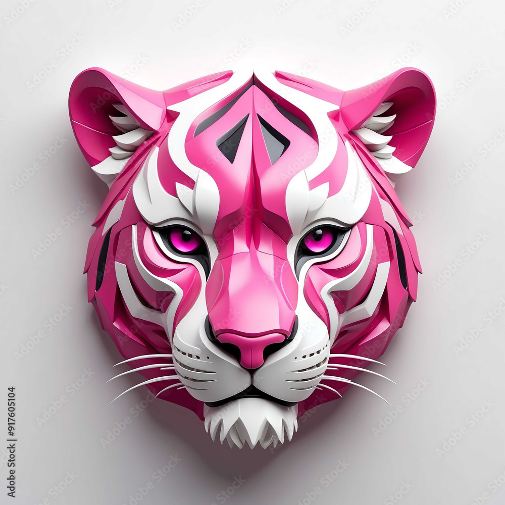 Sticker pink theme panther head 3d art logo in plain white background