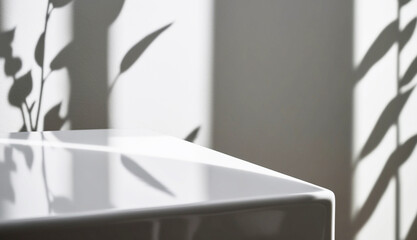 Minimalist Interior Design with Play of Light and Shadows on White Surface

