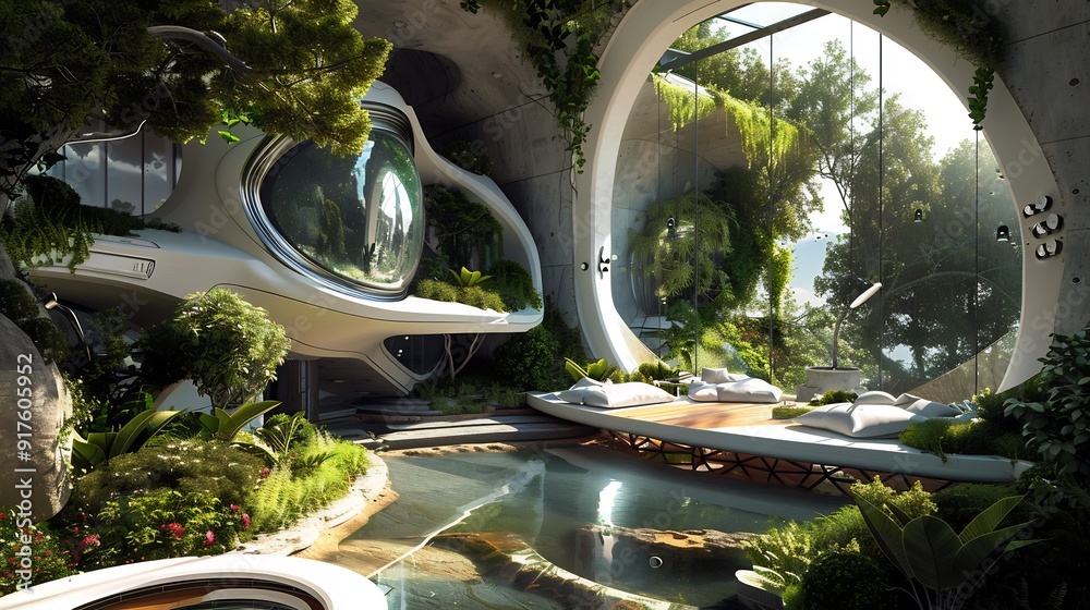 Wall mural Futuristic Biodome Interior with Lush Greenery