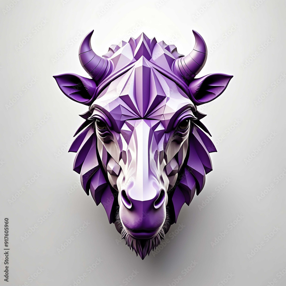 Poster purple theme camel head 3d art logo in plain white background