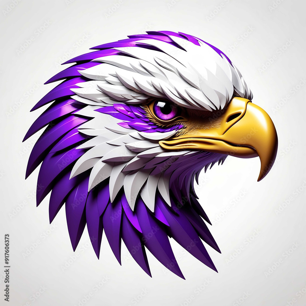 Sticker purple theme eagle head 3d art logo in plain white background