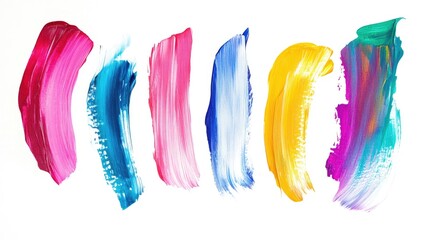 Abstract acrylic color brush strokes. Collection. Isolated on white.