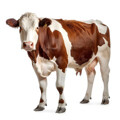 Brown and White Cow Standing Isolated on White Background