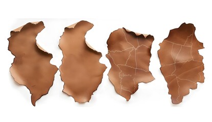 Four Pieces of Brown Leather on White Background